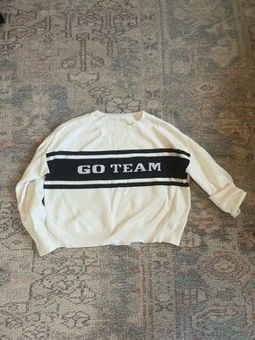 Francesca's Collections White and Navy Sweater with Black 'GO TEAM' Stripe
